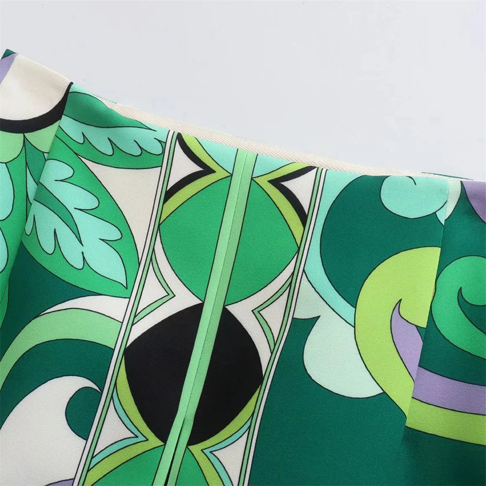 Intims - Ensemble Chemise à Manches Longues avec Jupe-Short à Motif Vert pour Femme - 34567FR