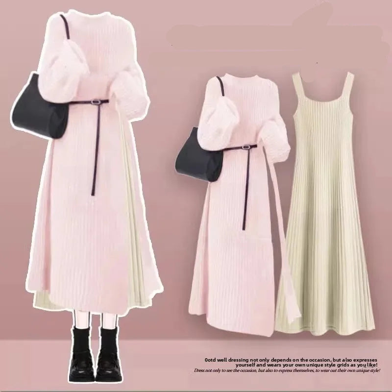 Robe Pull 2 en 1 en Tricot Casual & Chaud - Ensemble 2PCS