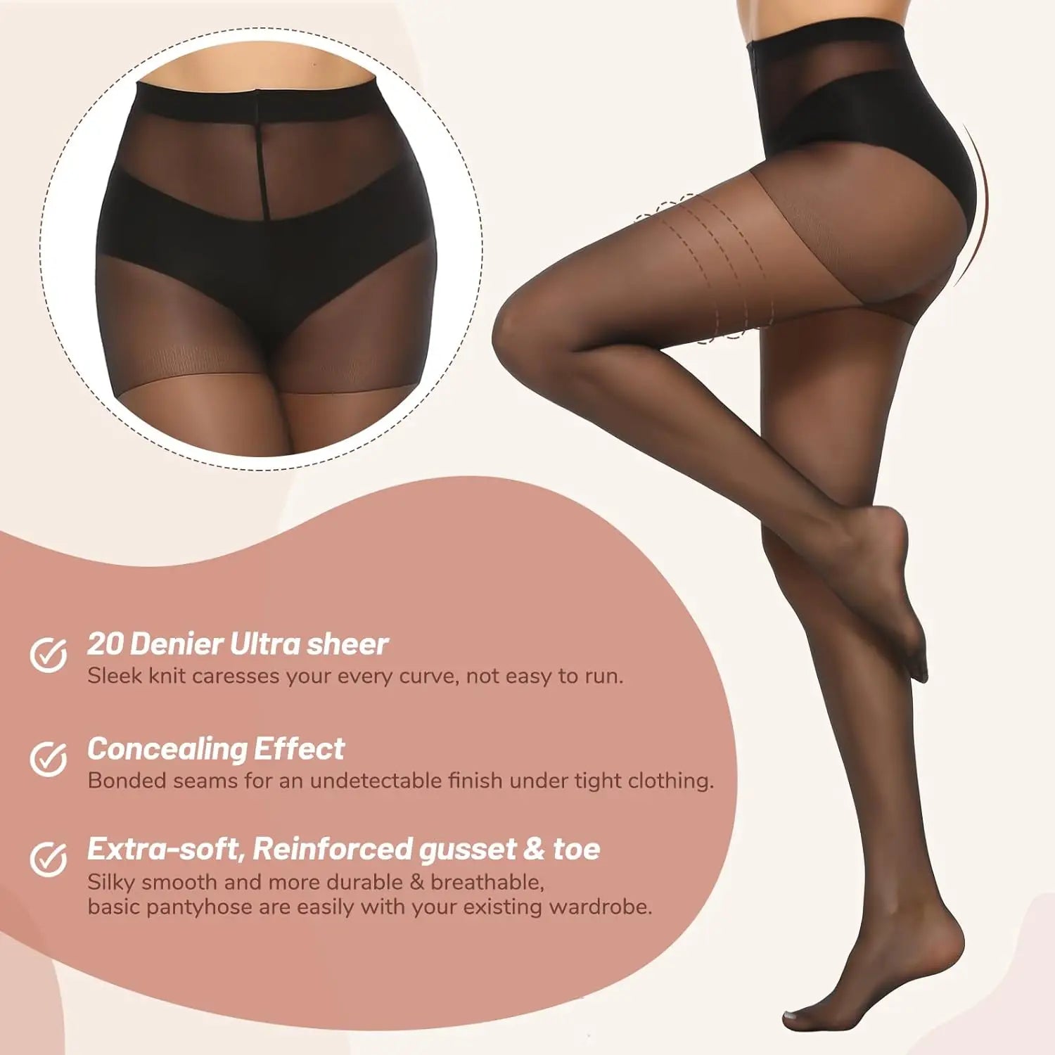 Lot de 3 Collants 20D Shapers Anti-Déchirures