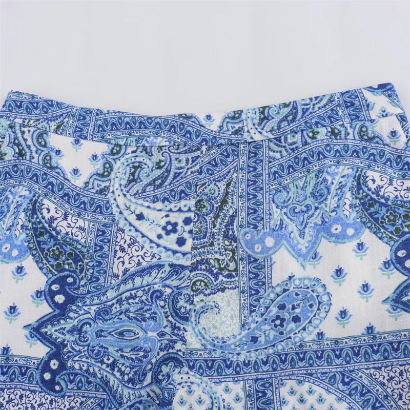 Intims - Ensemble Chemisier Imprimé Bandana Bleu et Pantalon Large Taille Haute pour Femme - 97531FR