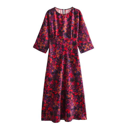 Intims - Robe Mi-Longue manches 3/4 - Motif florale automnale - 48329FR