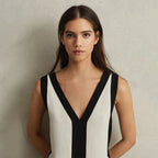 Intims - Robe élégante patchwork Noir & Blanc avec col en V - 75319FR