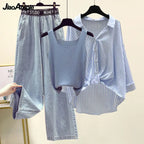 Ensemble 3PCS - Débardeur, Chemise à Rayures & Pantalon Ample