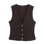 Ensemble 2PCS Texturé Veston Sans Manche à Bouton & Pantalon Élastique