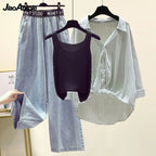 Ensemble 3PCS - Débardeur, Chemise à Rayures & Pantalon Ample