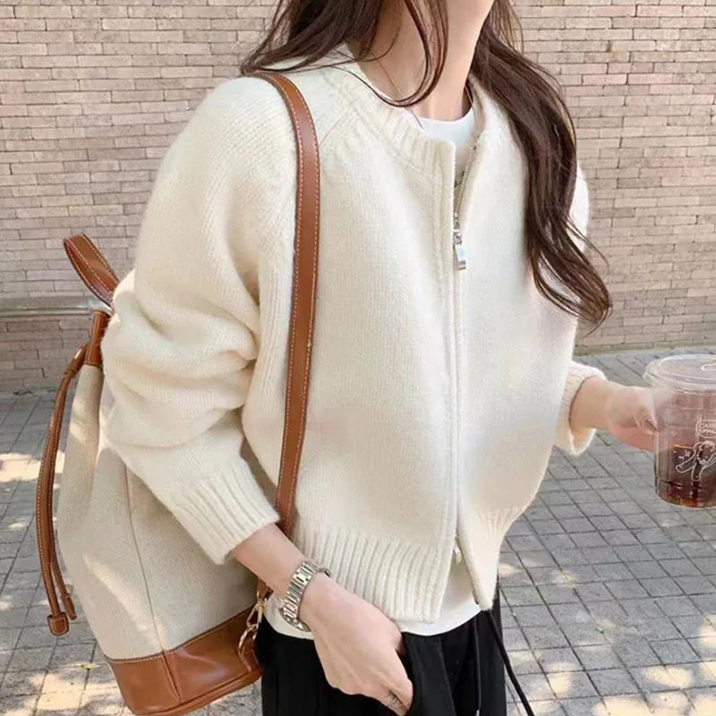 Gilet Court en Tricot à Fermeture Éclair