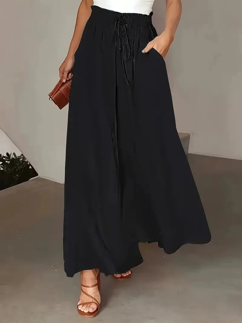 Polka Dot Wide Leg Flowy Trousers with Elastic Waist
