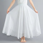 Jupe Longue en Coton & Lin à Taille Haute Élastique