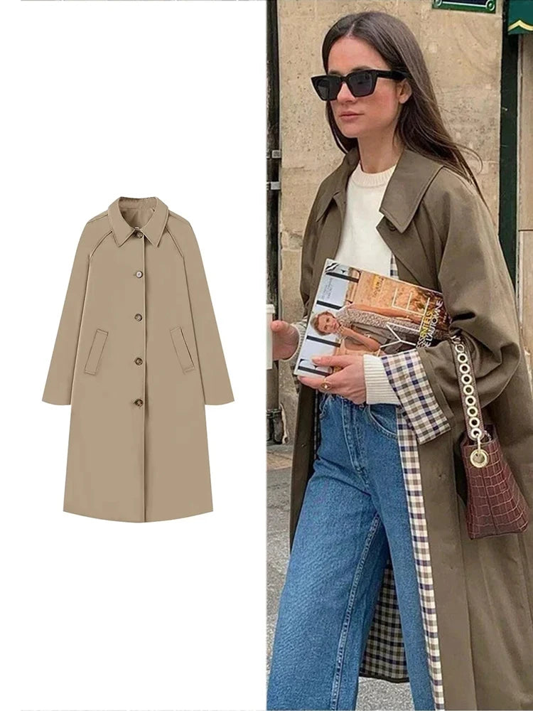 Trench Long Col Coton - Doublure Motifs Carreaux