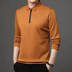 Spring and Autumn Men's Collar Polo Shirt Casual Long Sleeved Men's Solid Color Top Fashionable Street Wear Zipper Collar Men's