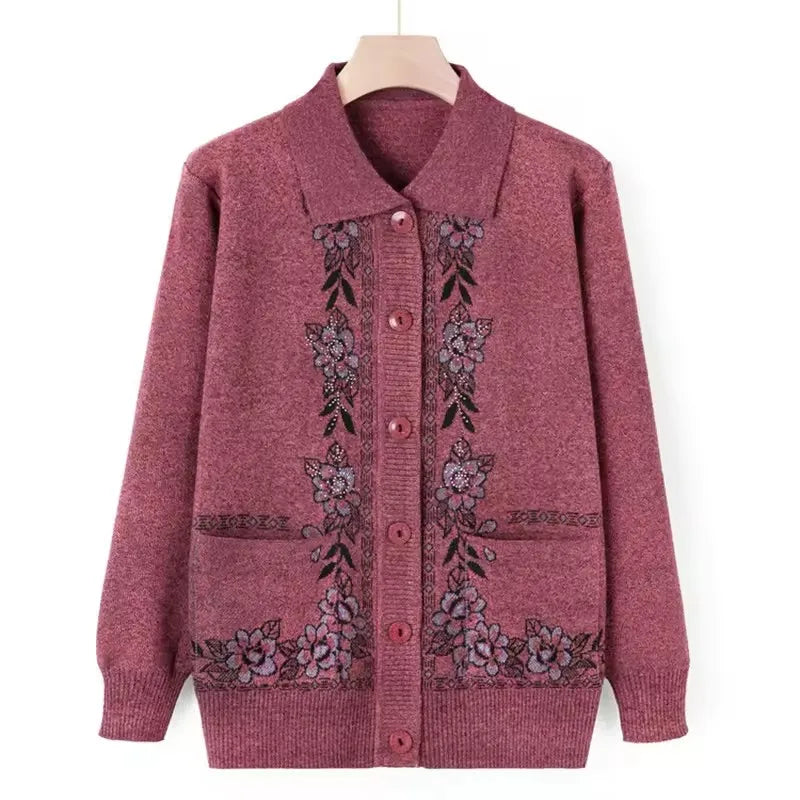 Cardigan en Maille Chaude à Motif Floral - Femme