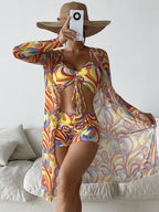 Intims - Bikini 3 PCS à imprimé - Top, Shorty & Paréo - 10106FR