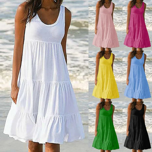 Robe d’Été Bohème Ample – Sans Manches & Volants