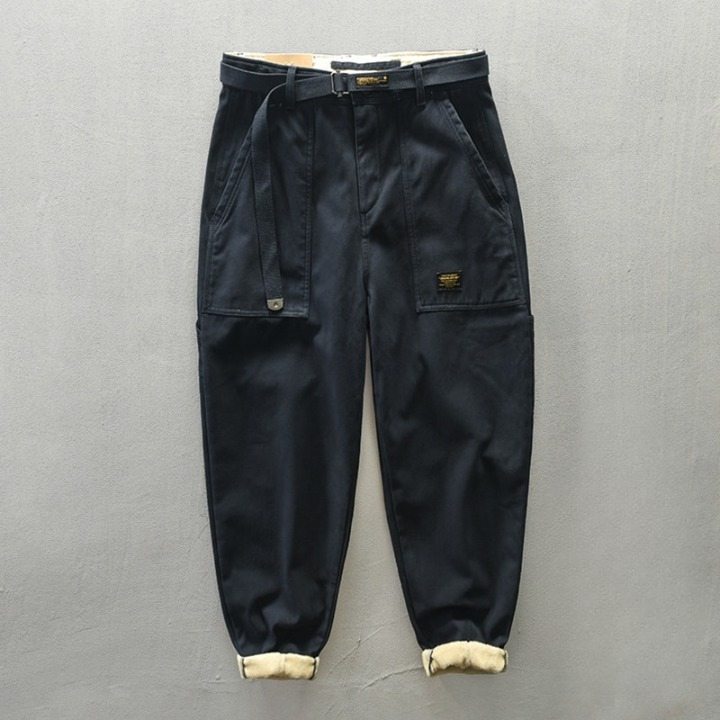 Vintage style cotton fleece Cargo pants - Velvet warm