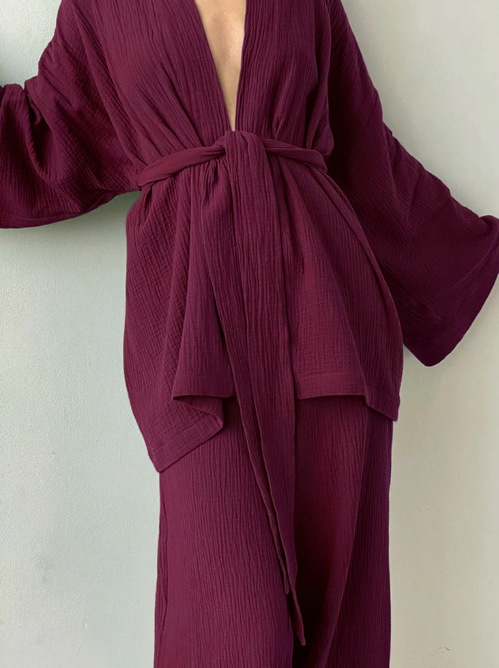 Intims - Ensemble Peignoir & Pantalon en Gaze de Coton - 58476FR