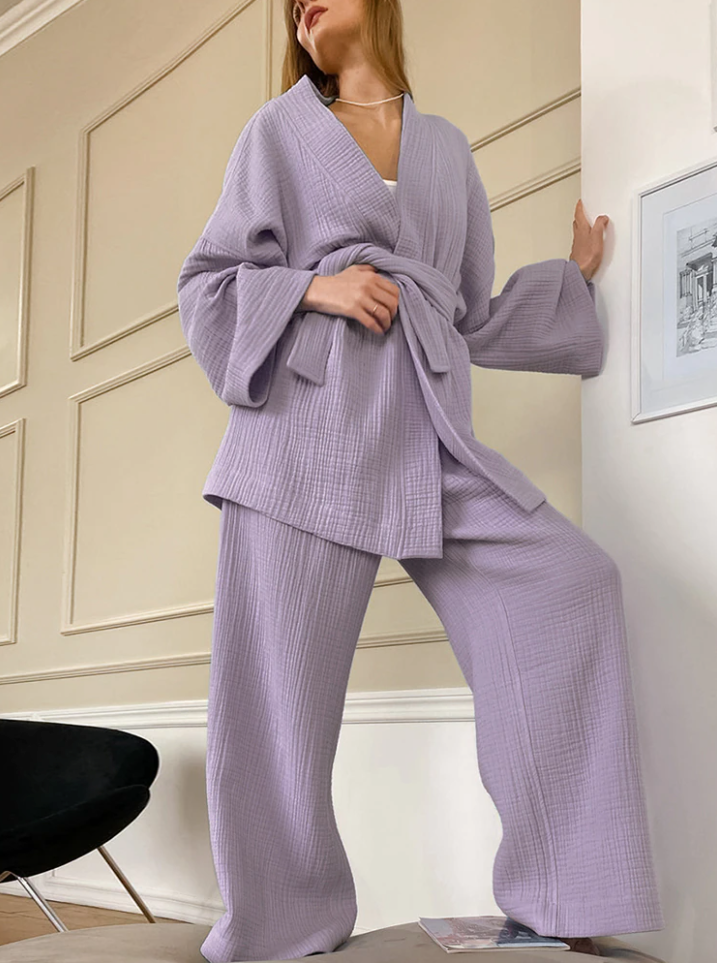 Intims - Ensemble Peignoir & Pantalon en Gaze de Coton - 58476FR