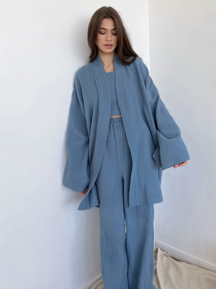 Intims - Ensemble Peignoir & Pantalon en Gaze de Coton - 58476FR