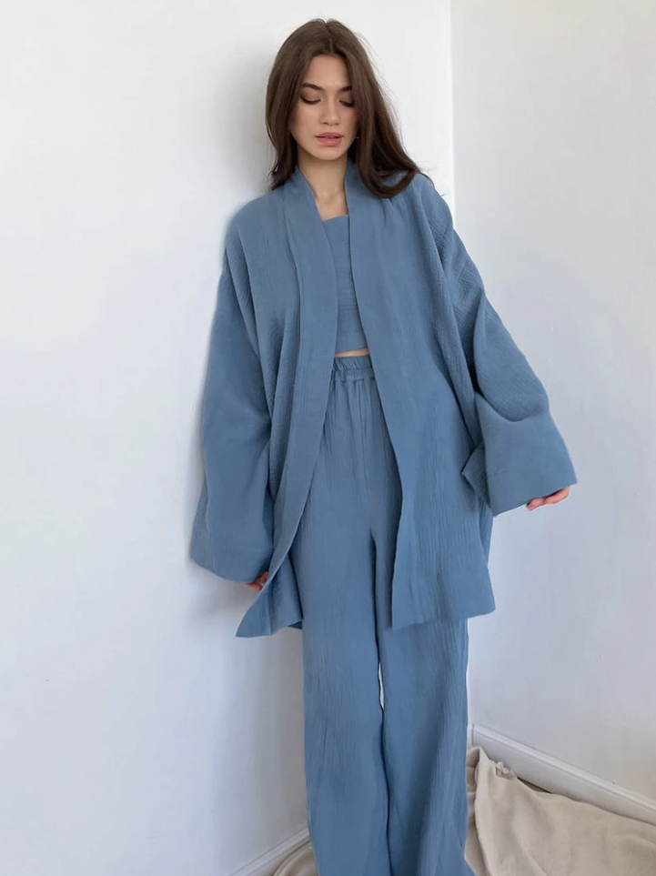 Intims - Cotton Gauze Bathrobe & Trousers Set