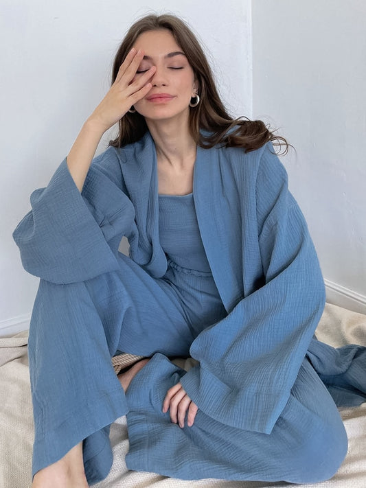Intims - Ensemble Peignoir & Pantalon en Gaze de Coton - 58476FR