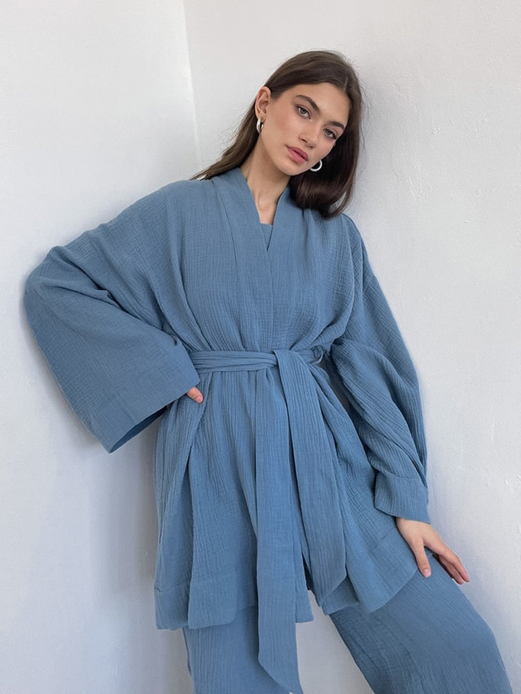 Intims - Cotton Gauze Bathrobe & Trousers Set