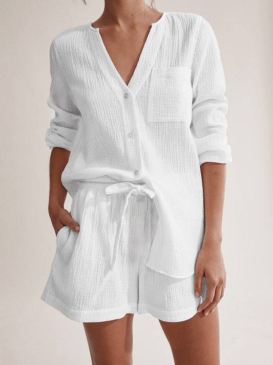 Intims - Pyjama Chemise & Short en Gaze de Coton Blanc