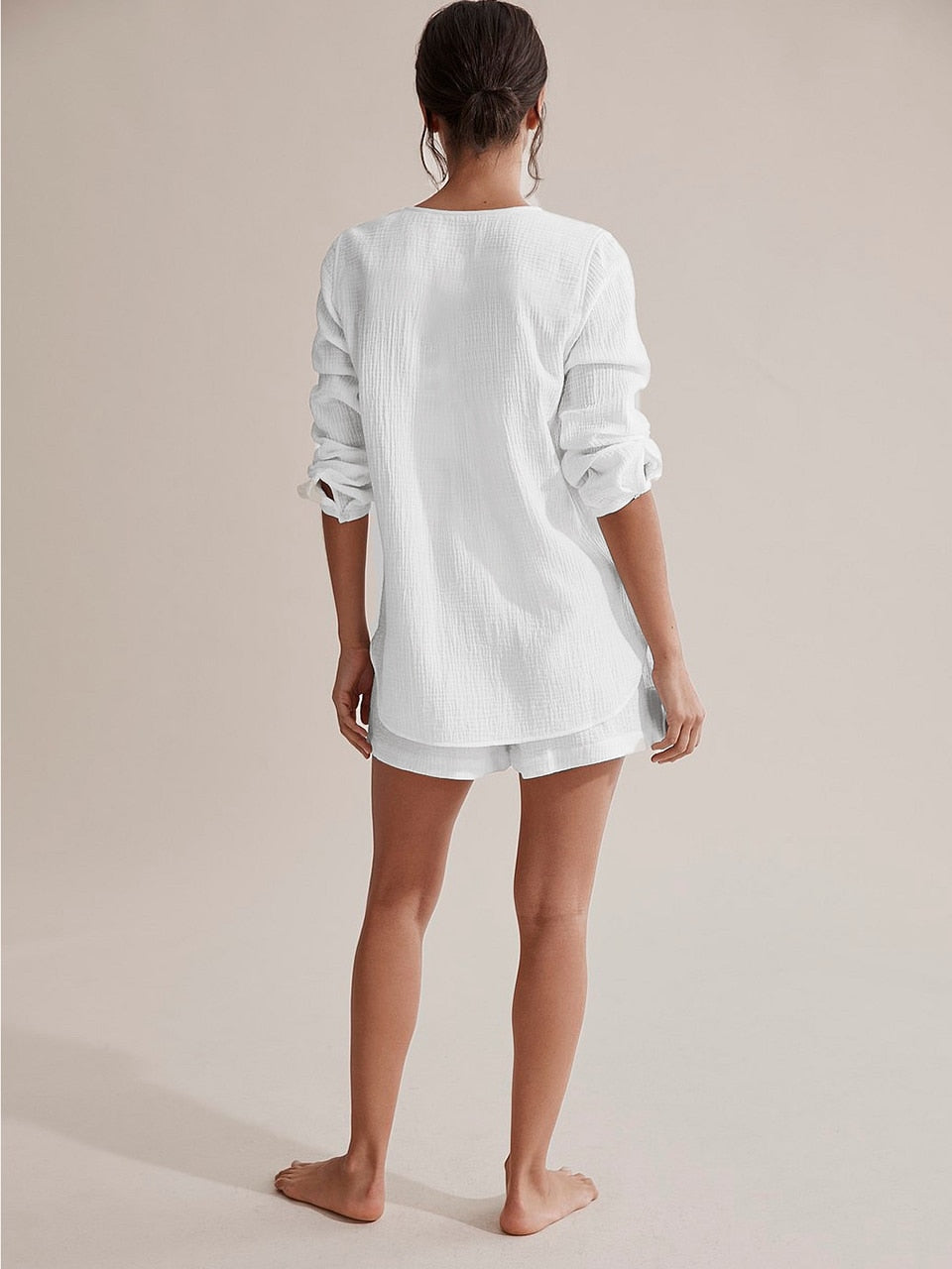 Intims - Pyjama Chemise & Short en Gaze de Coton Blanc