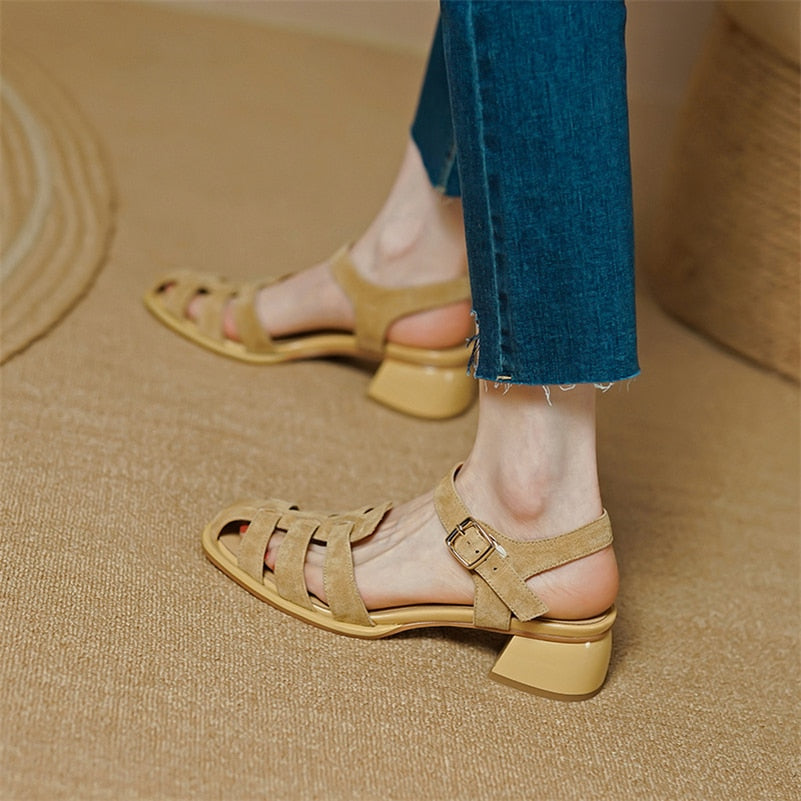 Intims - Sandales Gladiateur à Talons en Daim pour Femmes - Vert/Beige - 97531FR