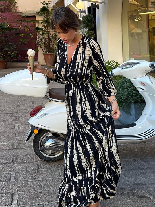 Robe longue Noir & Blanche à dos nu