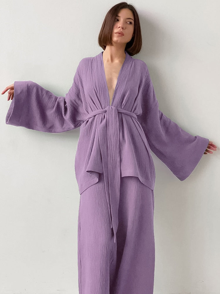 Intims - Ensemble Peignoir & Pantalon en Gaze de Coton - 58476FR