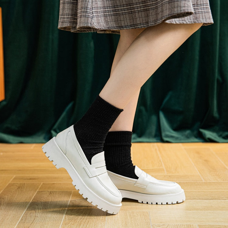 Mocassins décontractés à semelles épaisses - Cuir véritable