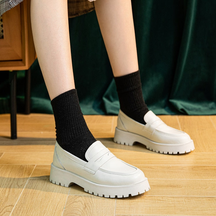 Mocassins décontractés à semelles épaisses - Cuir véritable
