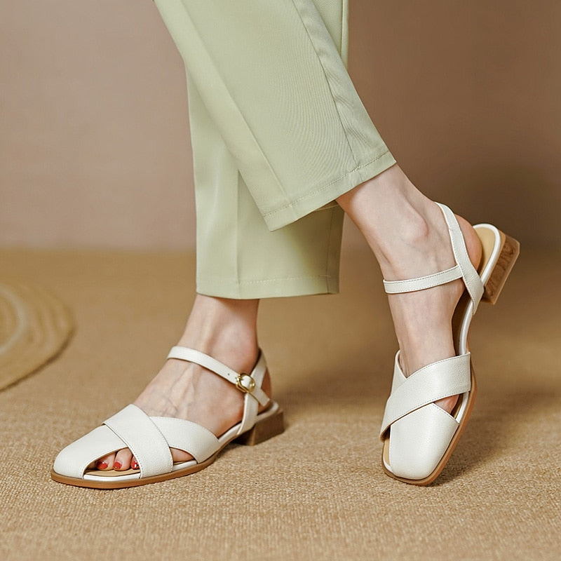 Grained leather business sandals