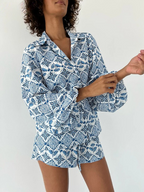 Ensemble 2PCS Chemise & Short Bleu Blanc imprimé