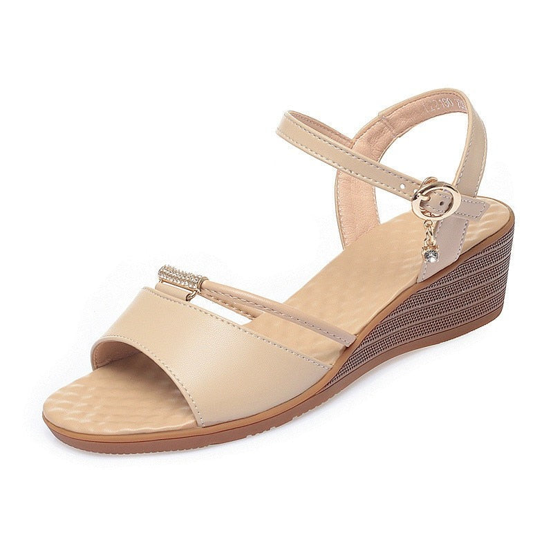 Comfortable summer leather sandals - Wedge soles