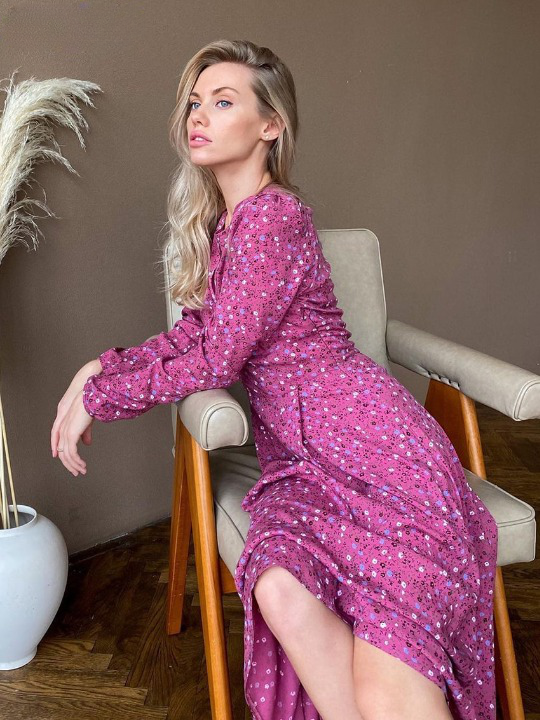 Long pink dress with floral pattern