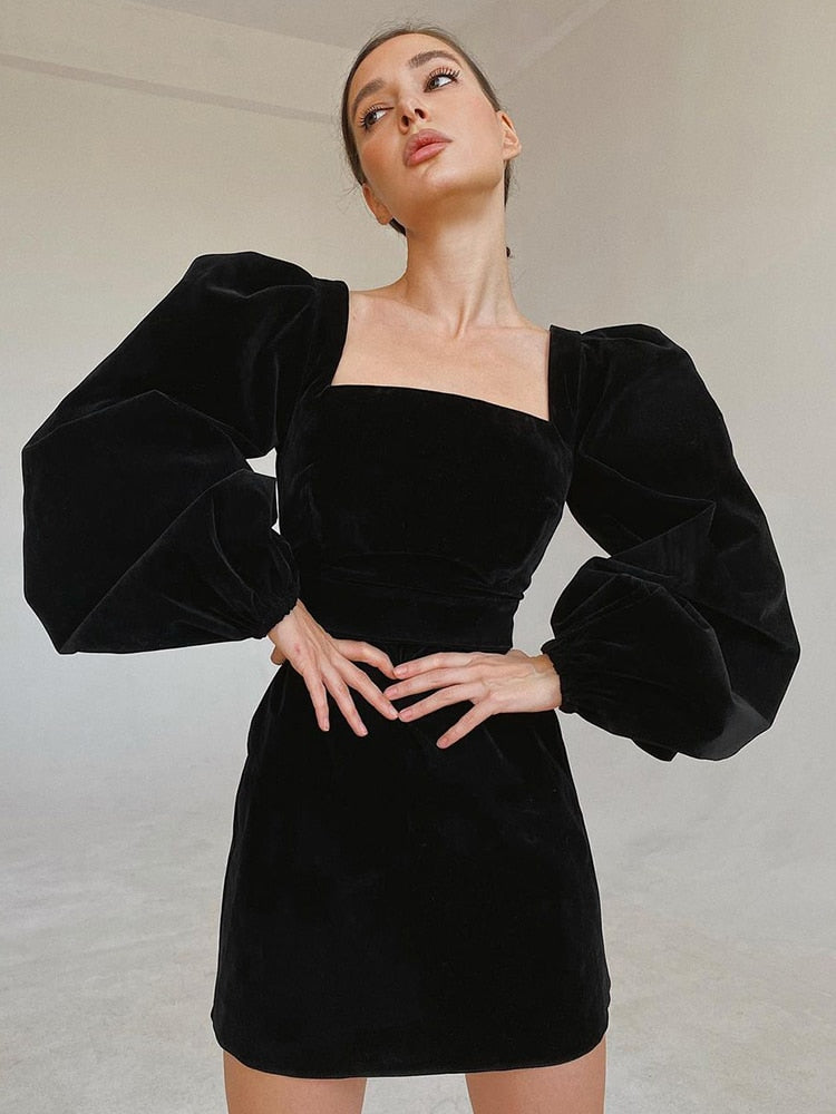 Intims - Black Velvet Dress with Square Collar