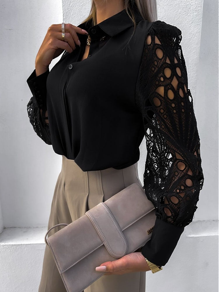 Intims - Satin shirt with broderie anglaise sleeves