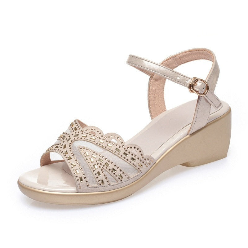 Mesh wedge sandals - Leather