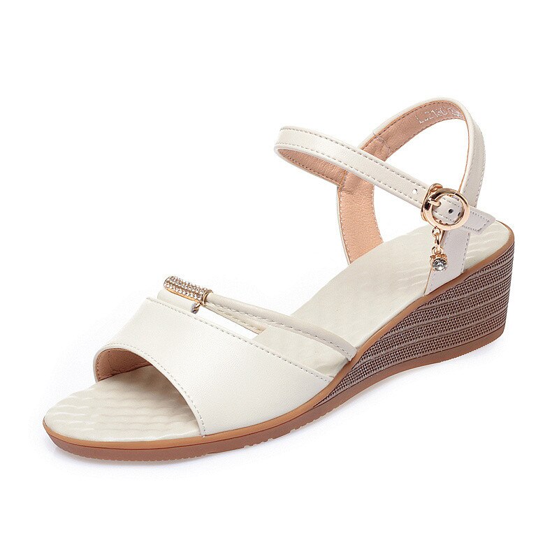 Comfortable summer leather sandals - Wedge soles