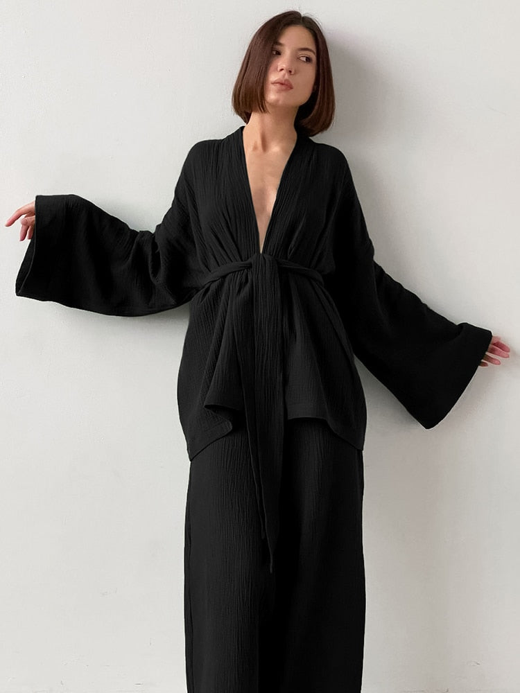Intims - Ensemble Peignoir & Pantalon en Gaze de Coton - 58476FR