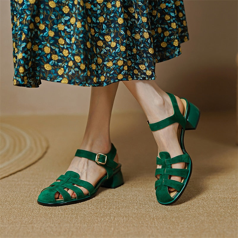 Intims - Sandales Gladiateur à Talons en Daim pour Femmes - Vert/Beige - 97531FR