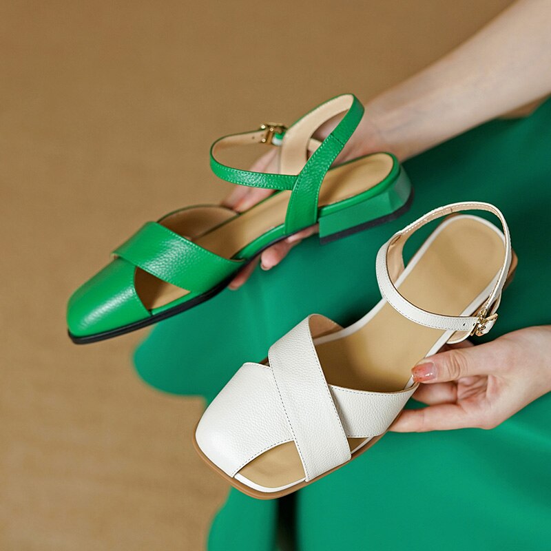 Grained leather business sandals