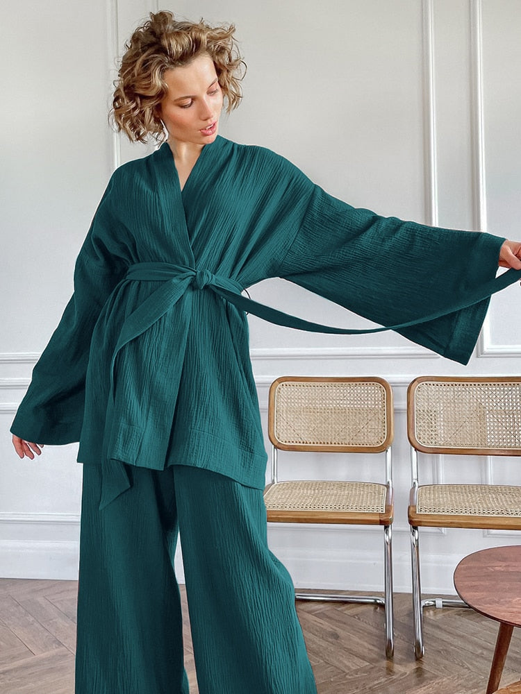 Intims - Ensemble Peignoir & Pantalon en Gaze de Coton - 58476FR