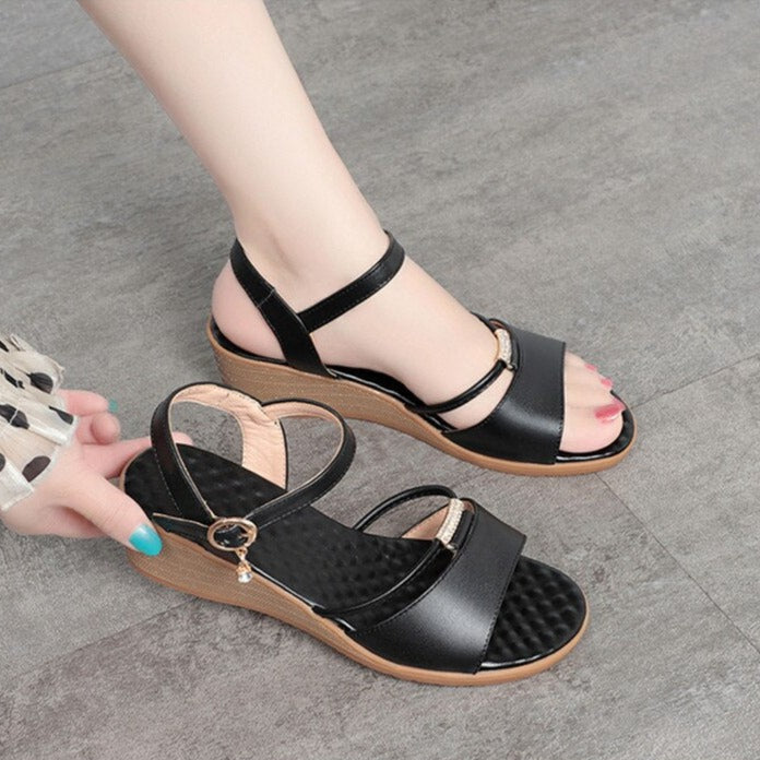 Comfortable summer leather sandals - Wedge soles