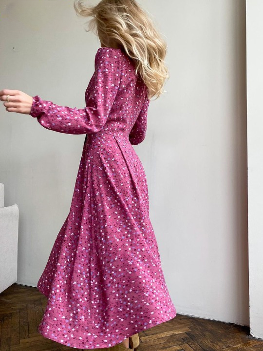 Long pink dress with floral pattern