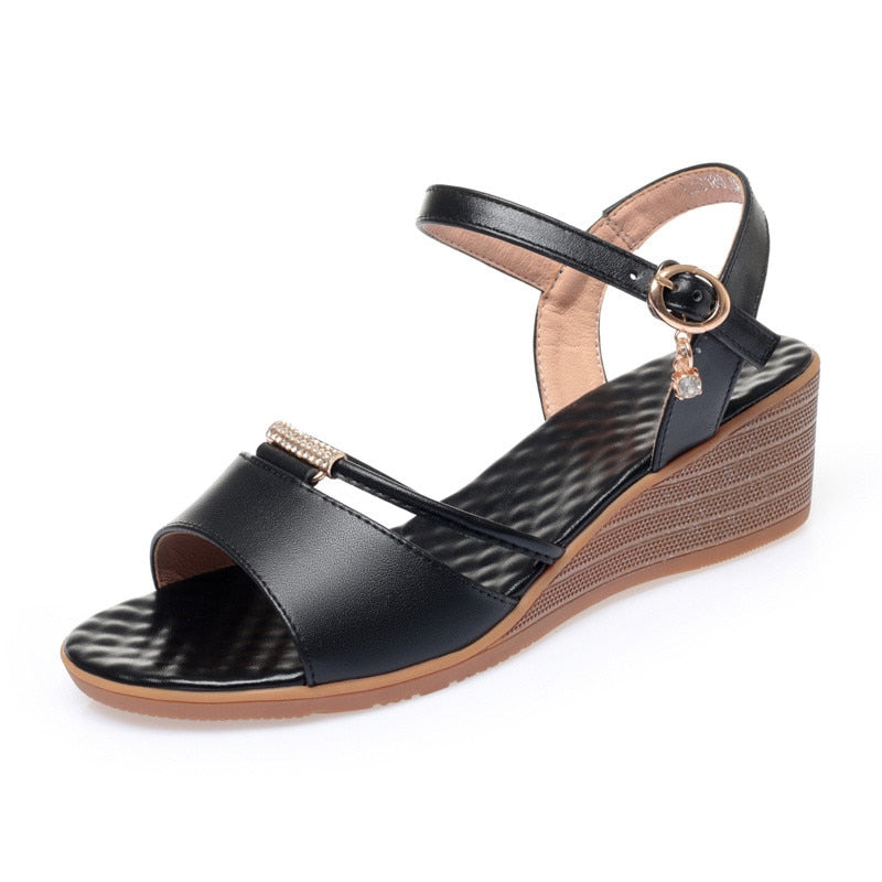 Comfortable summer leather sandals - Wedge soles