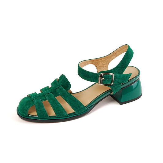 Intims - Sandales Gladiateur à Talons en Daim pour Femmes - Vert/Beige - 97531FR