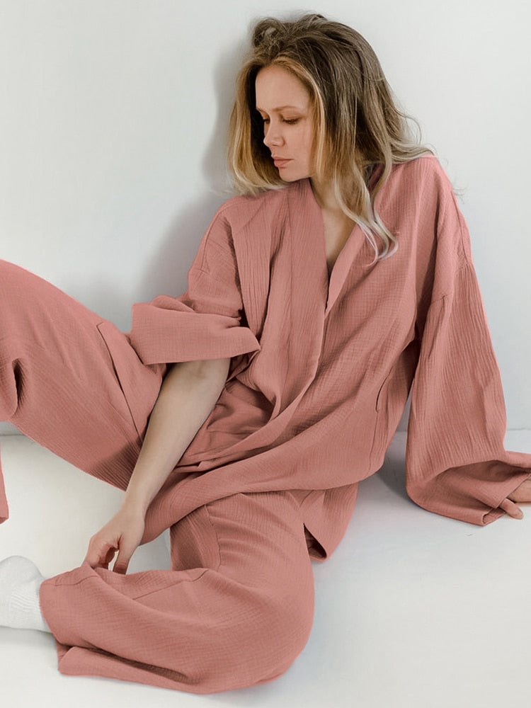Intims - Ensemble Peignoir & Pantalon en Gaze de Coton - 58476FR