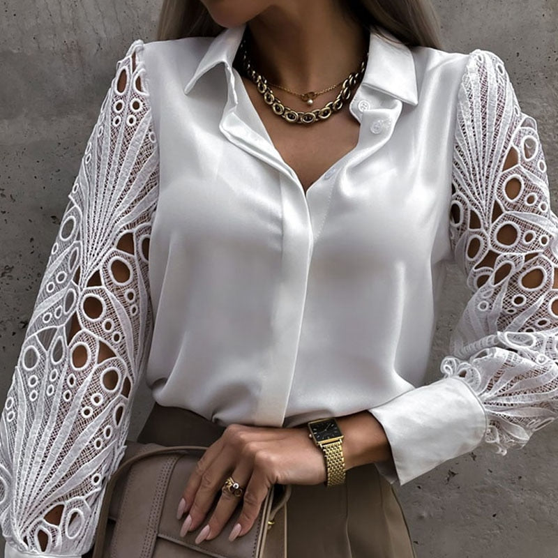 Intims - Satin shirt with broderie anglaise sleeves
