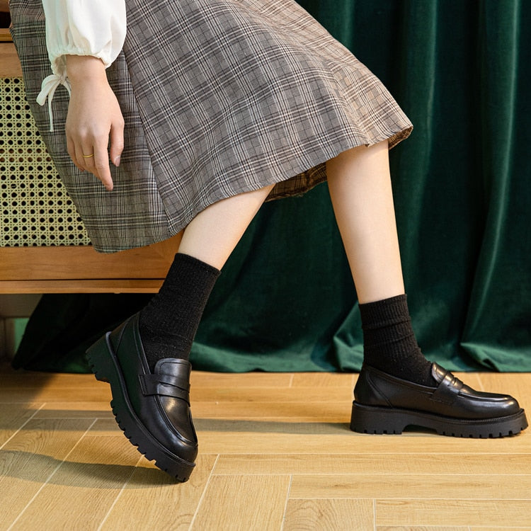 Mocassins décontractés à semelles épaisses - Cuir véritable